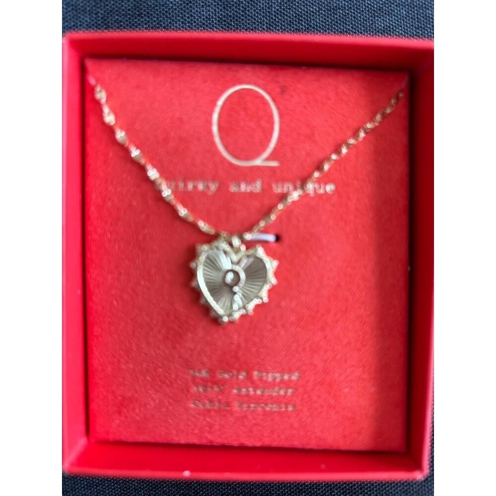A New Day Q Quirky and Unique 14K Gold Dipped Heart 16in + 3in Ext Cubic Zirconi